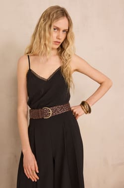 Top &agrave; bretelles et dentelle en soie DEMIE;${refinementColor}