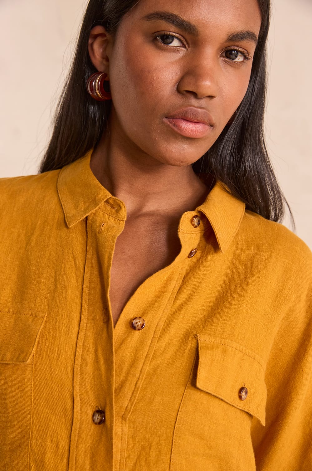 Straight linen shirt dress LAYA;${refinementColor}
