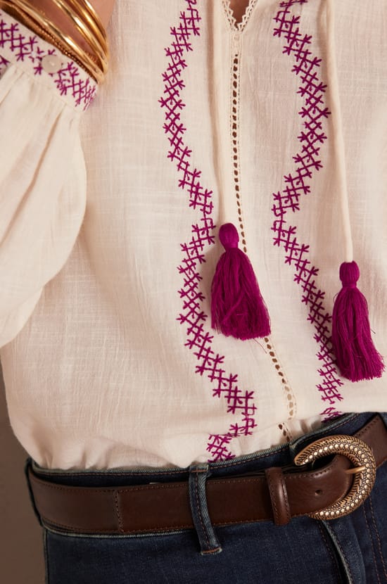 SULLY blouse in cotton and linen;${refinementColor}