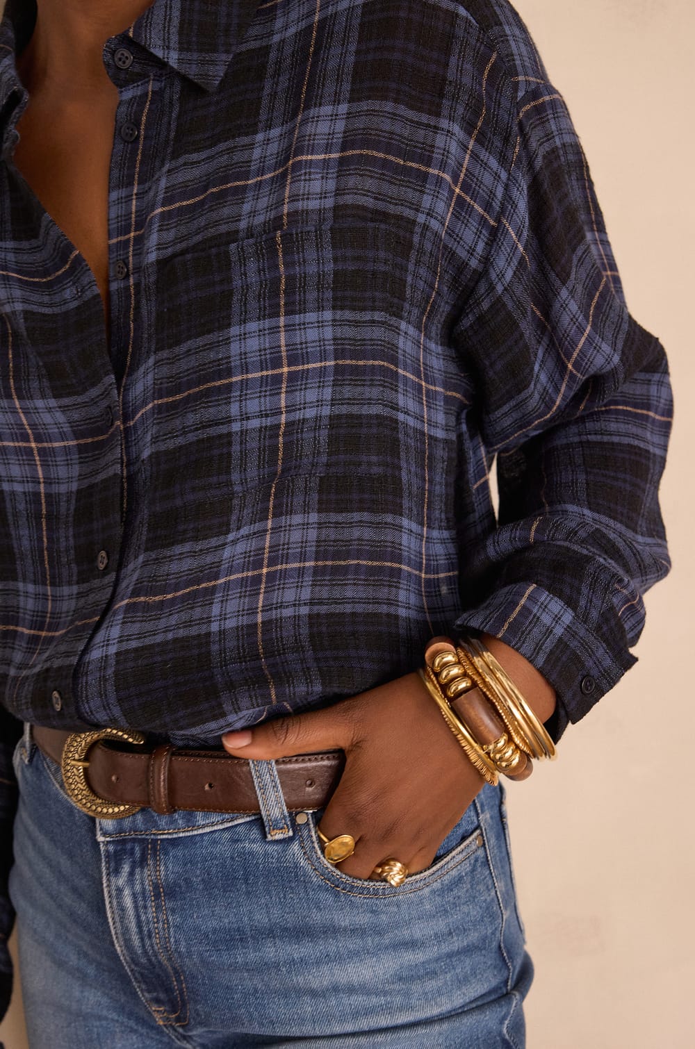 SONGE checked blouse;${refinementColor}