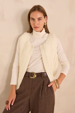 Ecru sleeveless mixed wool vest ARNO;${refinementColor}