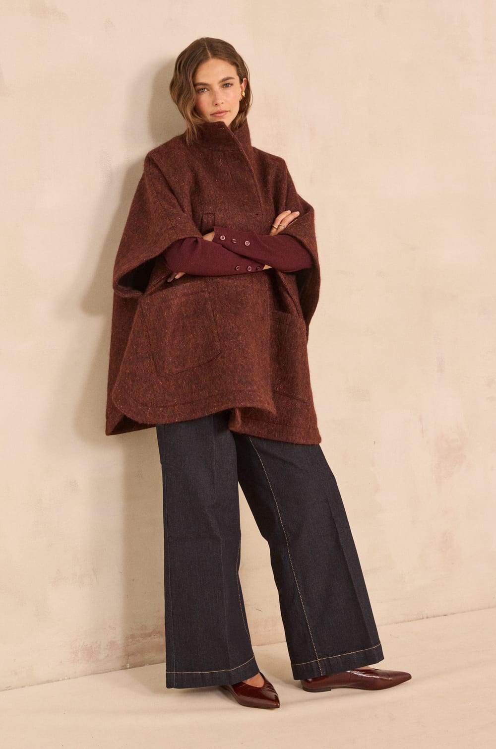 Cassy mottled wool cape;${refinementColor}