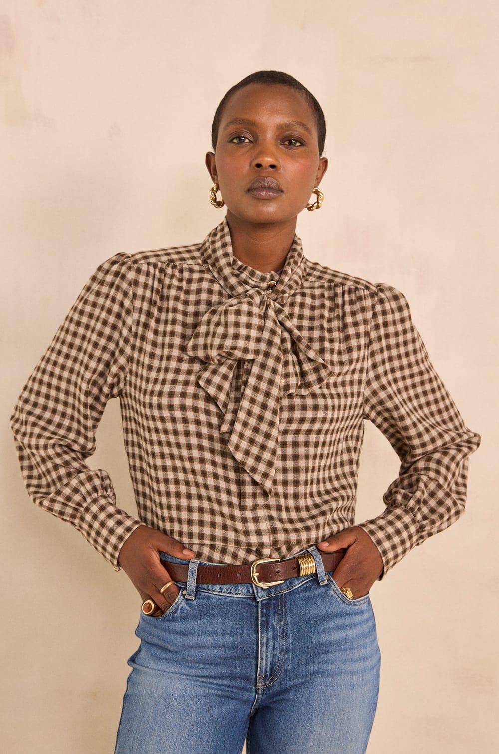 Checked viscose blend blouse SPIRIT;${refinementColor}