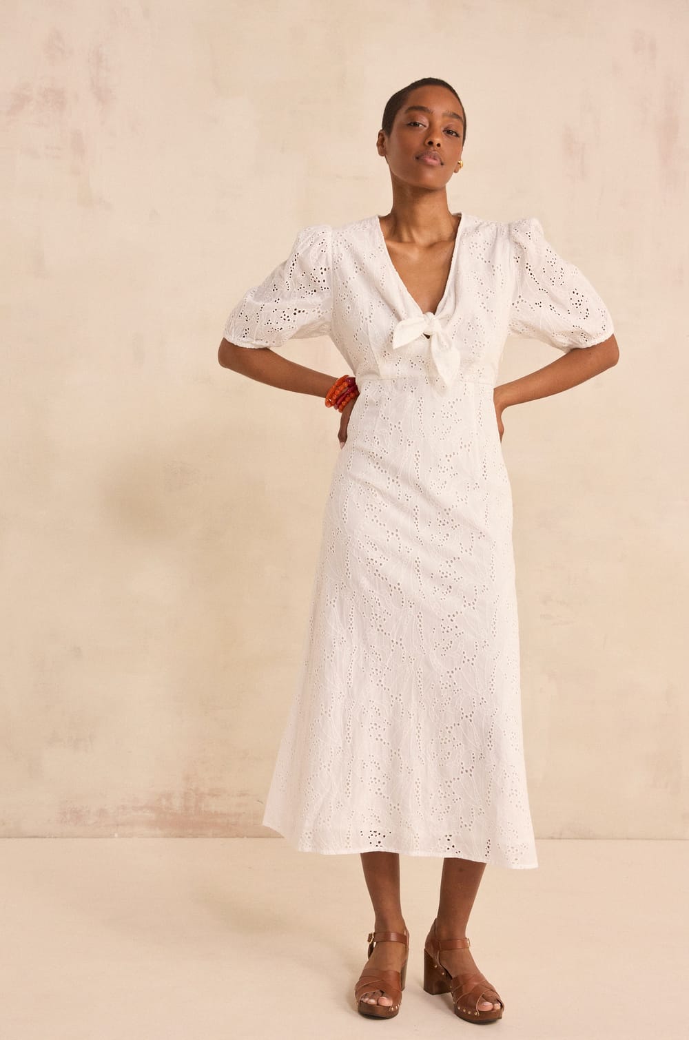 Straight embroidered cotton dress LAURENE;${refinementColor}
