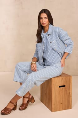 Striped straight cropped cotton blend pants ROSIE;${refinementColor}