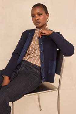 Veste boutonn&eacute;e marine en laine m&eacute;lang&eacute;e ALEXIANE;${refinementColor}