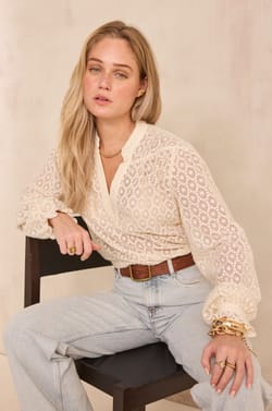 Embroidered cotton V-neck blouse DANIELA;${refinementColor}