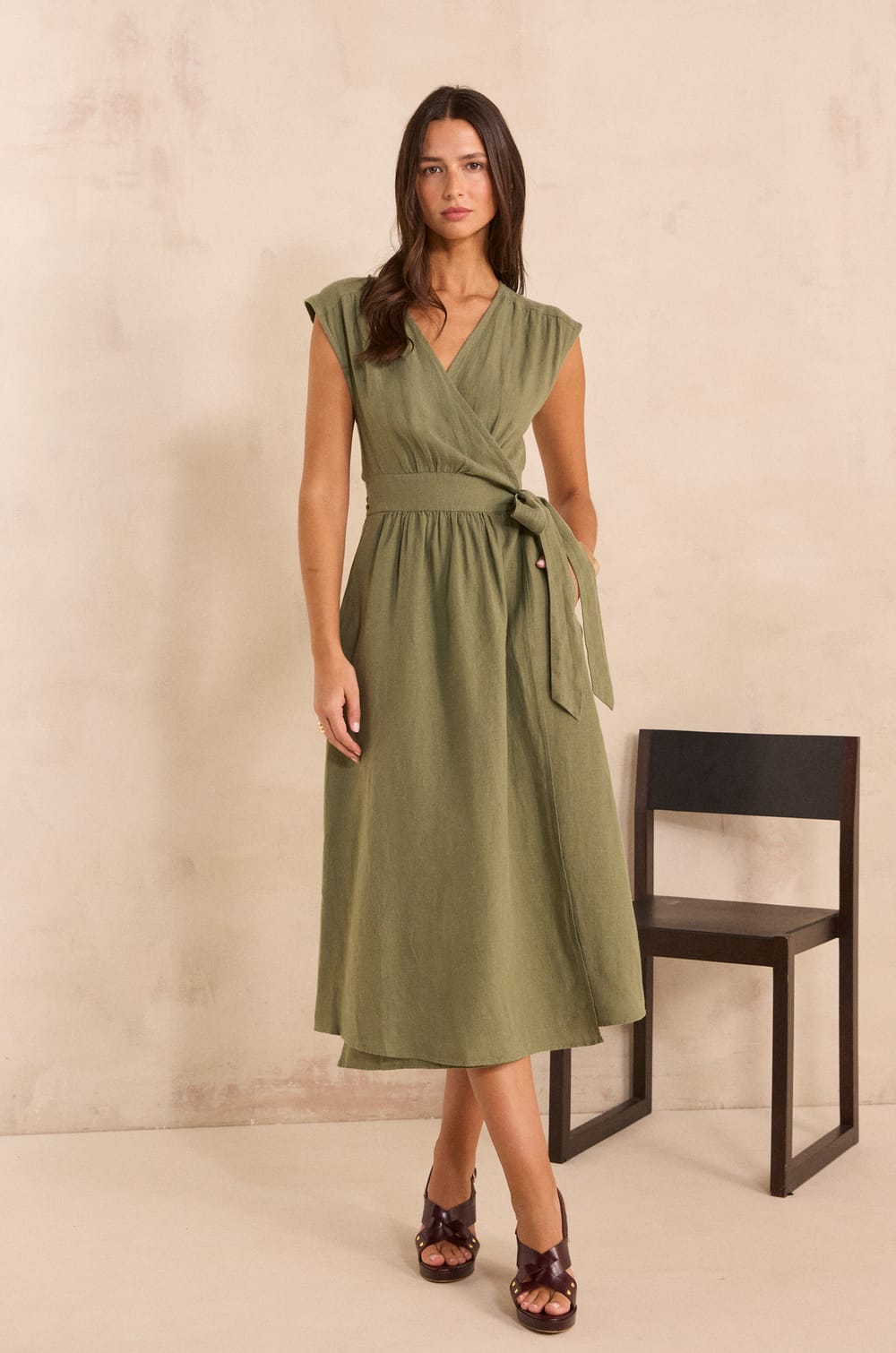 Straight wrap dress in linen BALEARE;${refinementColor}