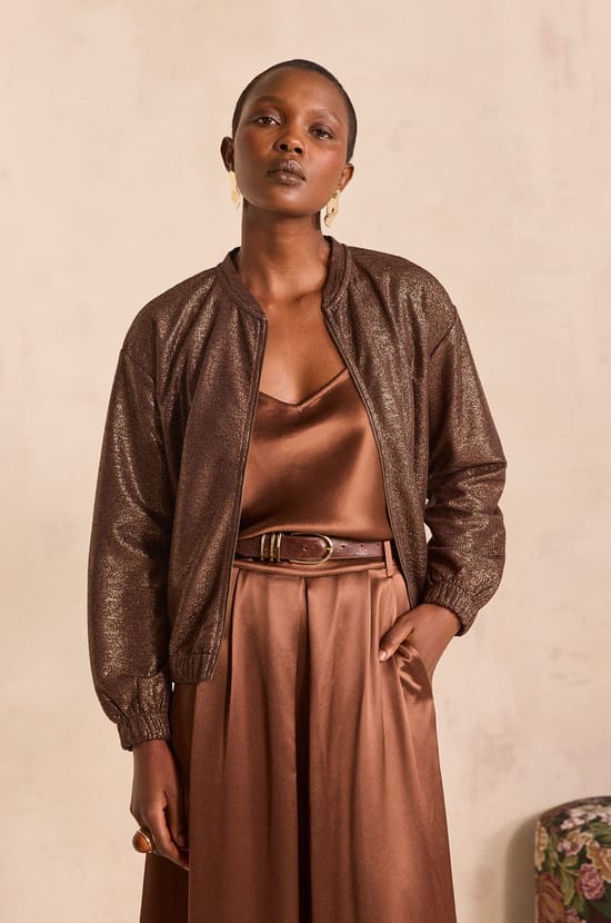 Teddy bomber jacket with sparkling threads;${refinementColor}