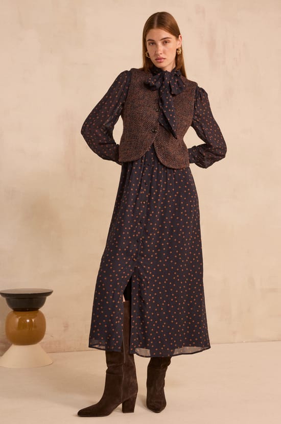 Flowy polka dot dress PRISCA;${refinementColor}