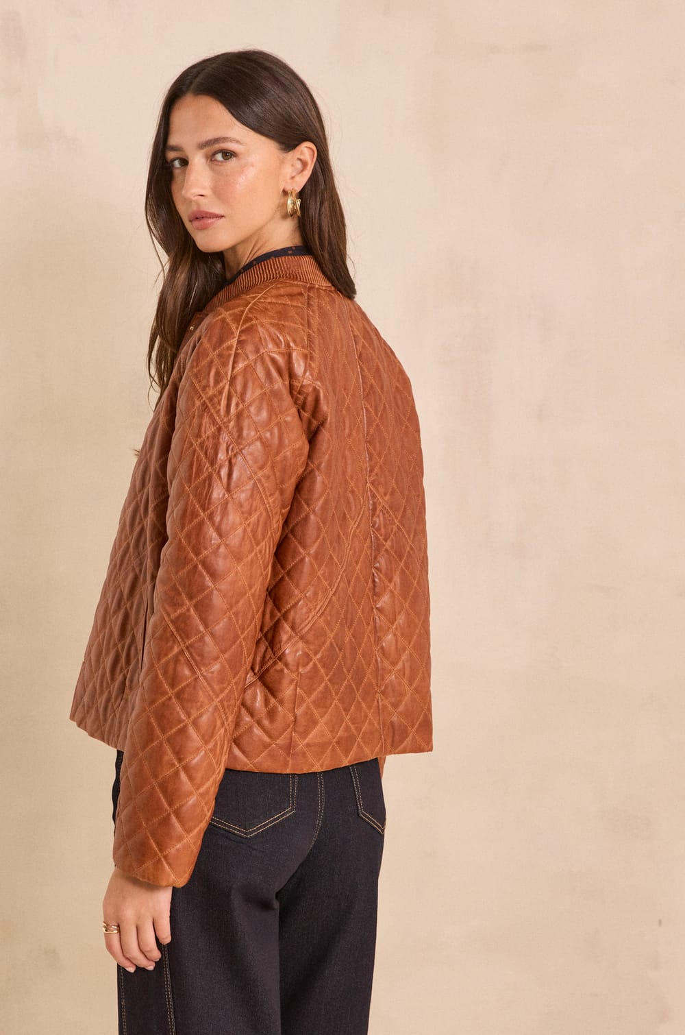 Cinnamon quilted leather jacket BETSY;${refinementColor}