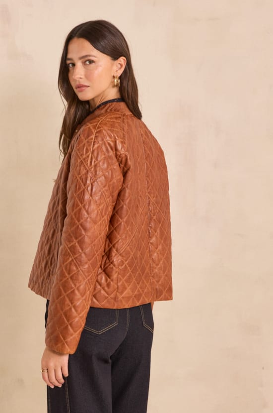 Cinnamon quilted leather jacket BETSY;${refinementColor}