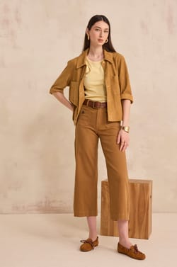 Pantalon large et cropped en coton m&eacute;lang&eacute; MAE;${refinementColor}