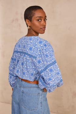 DOMY lace-print cotton blend blouse;${refinementColor}