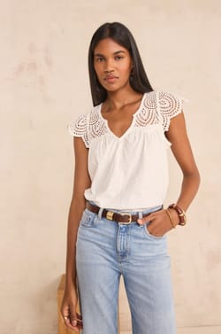 Short-sleeved embroidered cotton top LILOU;${refinementColor}