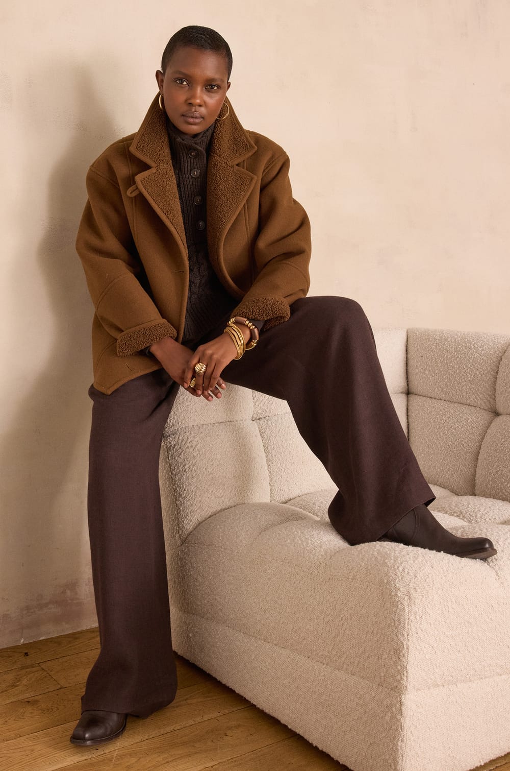 DEBBIE coat with shearling effect;${refinementColor}