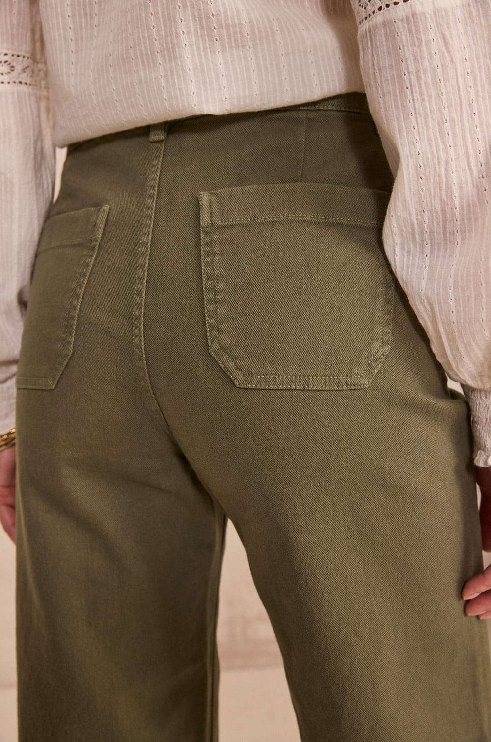 Pantalon large en coton m&eacute;lang&eacute; MAE;${refinementColor}