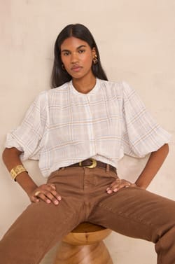 Long-sleeved checked cotton blouse PHIL;${refinementColor}