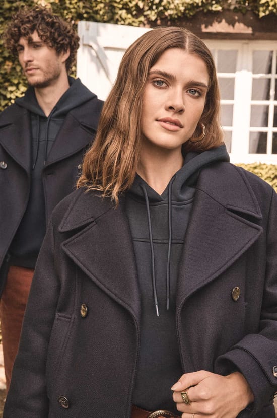 Unisex wool and cashmere pea coat ENCHANTEUR;${refinementColor}