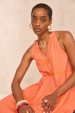 Wide striped sleeveless cotton dress BERENISSE;${refinementColor}