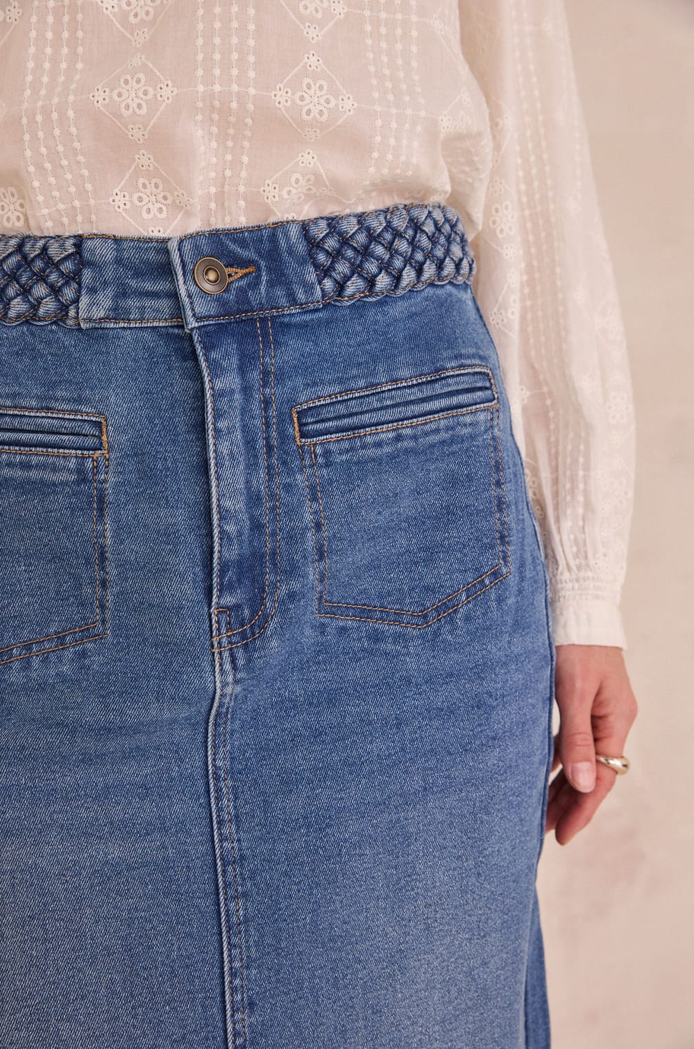 BIRDY cotton skirt with fine stripes;${refinementColor}