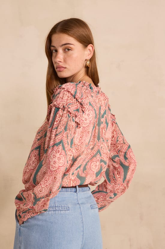 MALOE printed long sleeve blouse;${refinementColor}