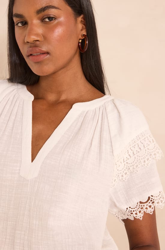 Embroidered short-sleeved cotton blouse MATHIS;${refinementColor}
