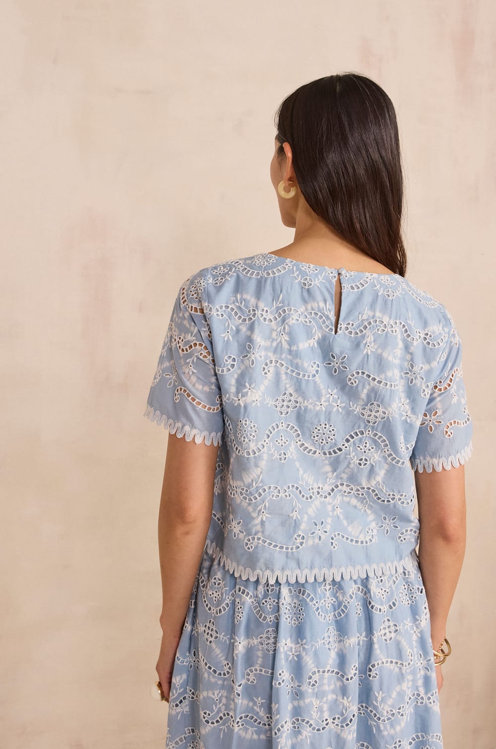 Embroidered 3/4 sleeve cotton blouse DANTY;${refinementColor}
