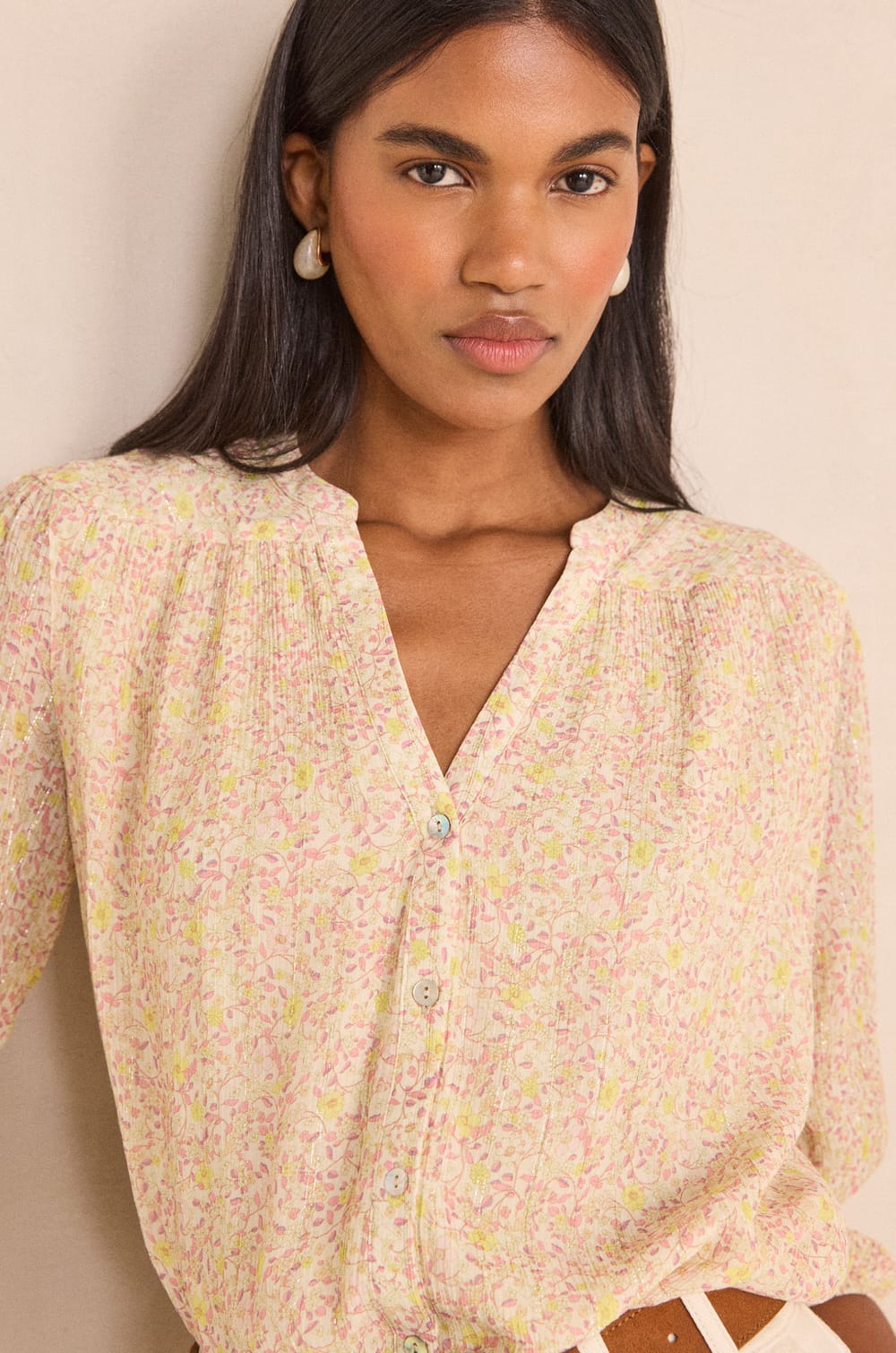 Printed long sleeve blouse DELPHINE;${refinementColor}