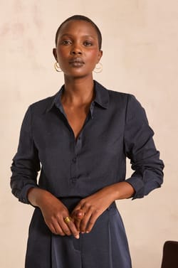 CARLA satin blouse with rhinestones;${refinementColor}