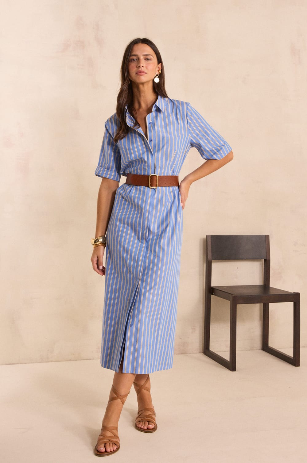 Striped cotton trapeze dress PALMA;${refinementColor}