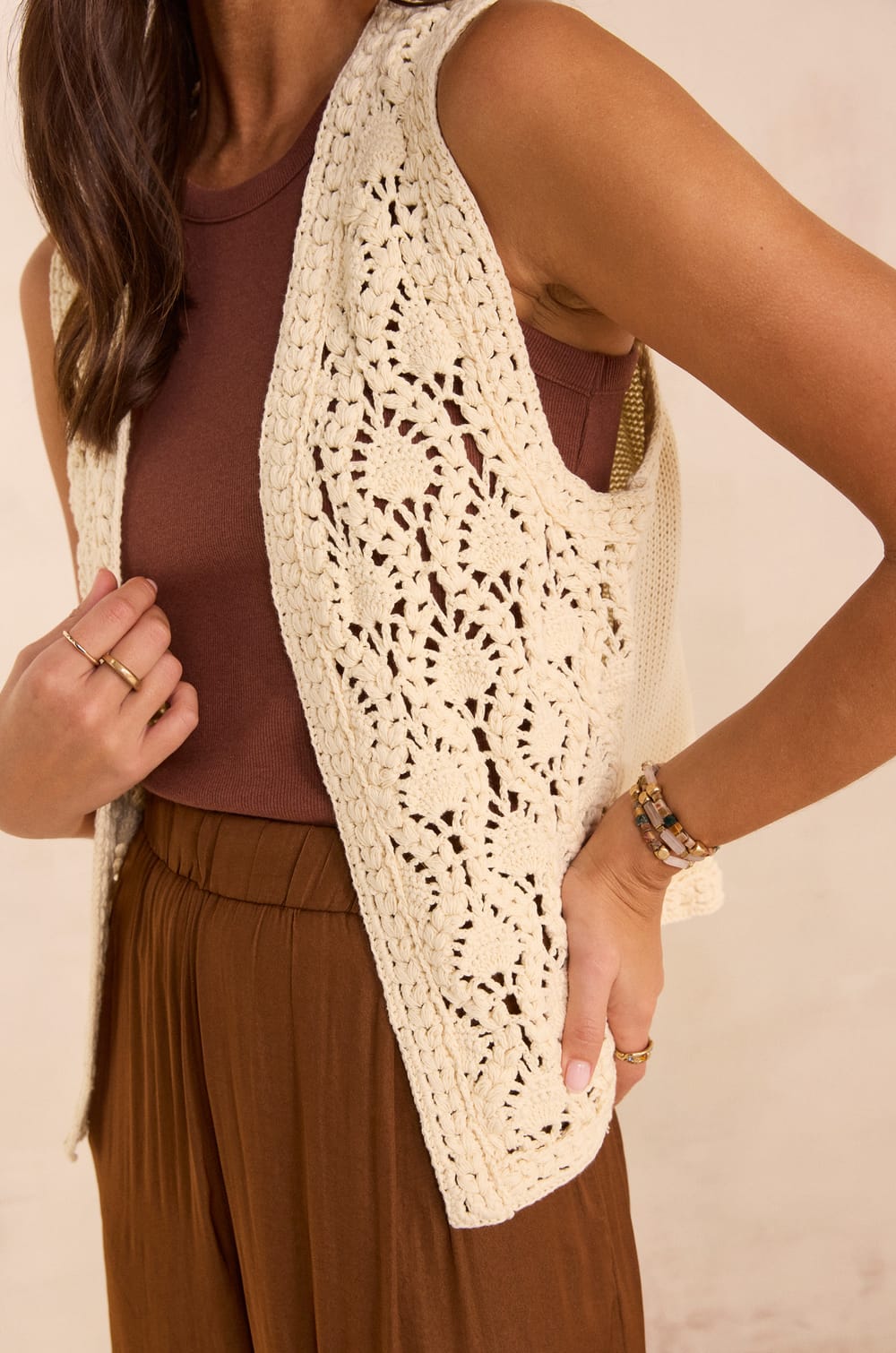 Sleeveless crocheted cotton vest ANGELE;${refinementColor}
