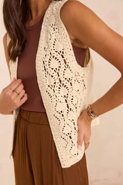 Sleeveless crocheted cotton vest ANGELE;${refinementColor}