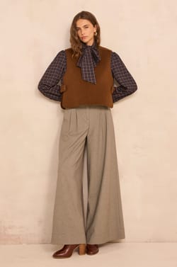 Pantalon beige large en viscose m&eacute;lang&eacute;e LILY;${refinementColor}