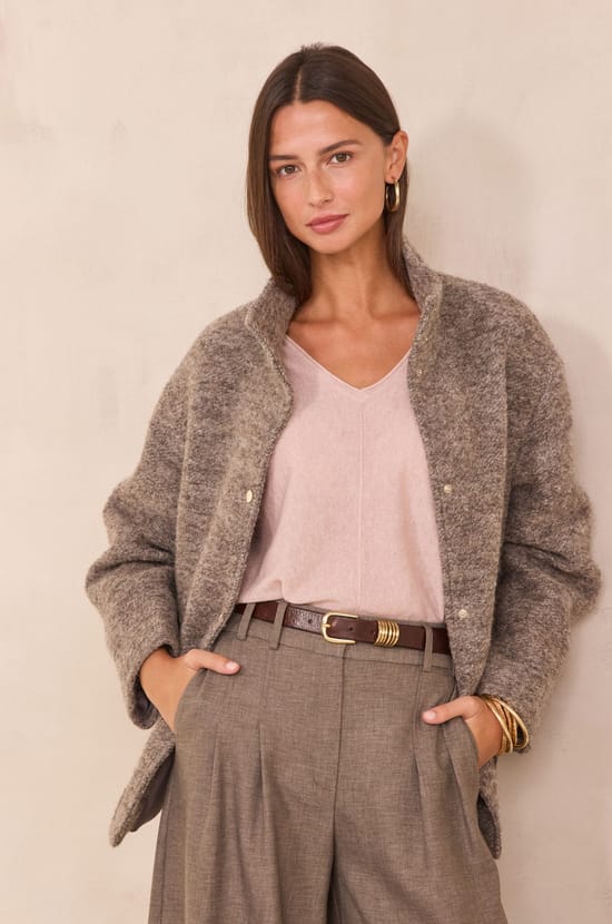 FREDDY mid-length boucl&eacute; effect coat;${refinementColor}
