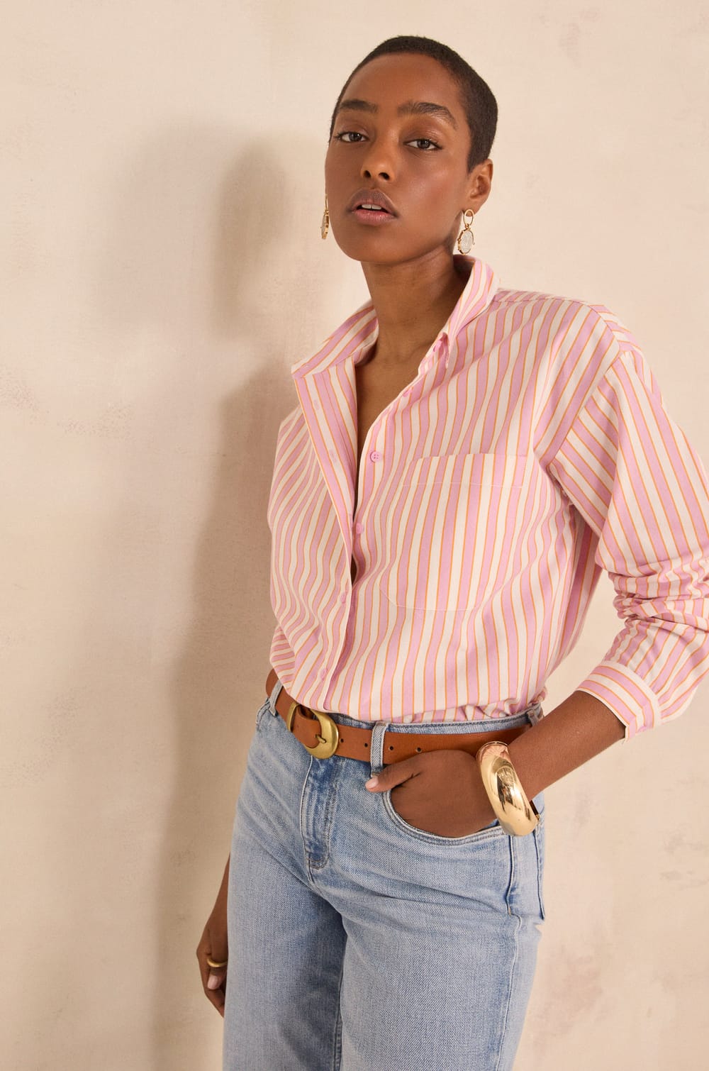 DHARMA long-sleeved striped cotton shirt;${refinementColor}