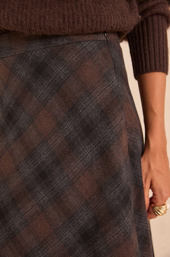 Flowy checkered cotton blend skirt VICKY;${refinementColor}