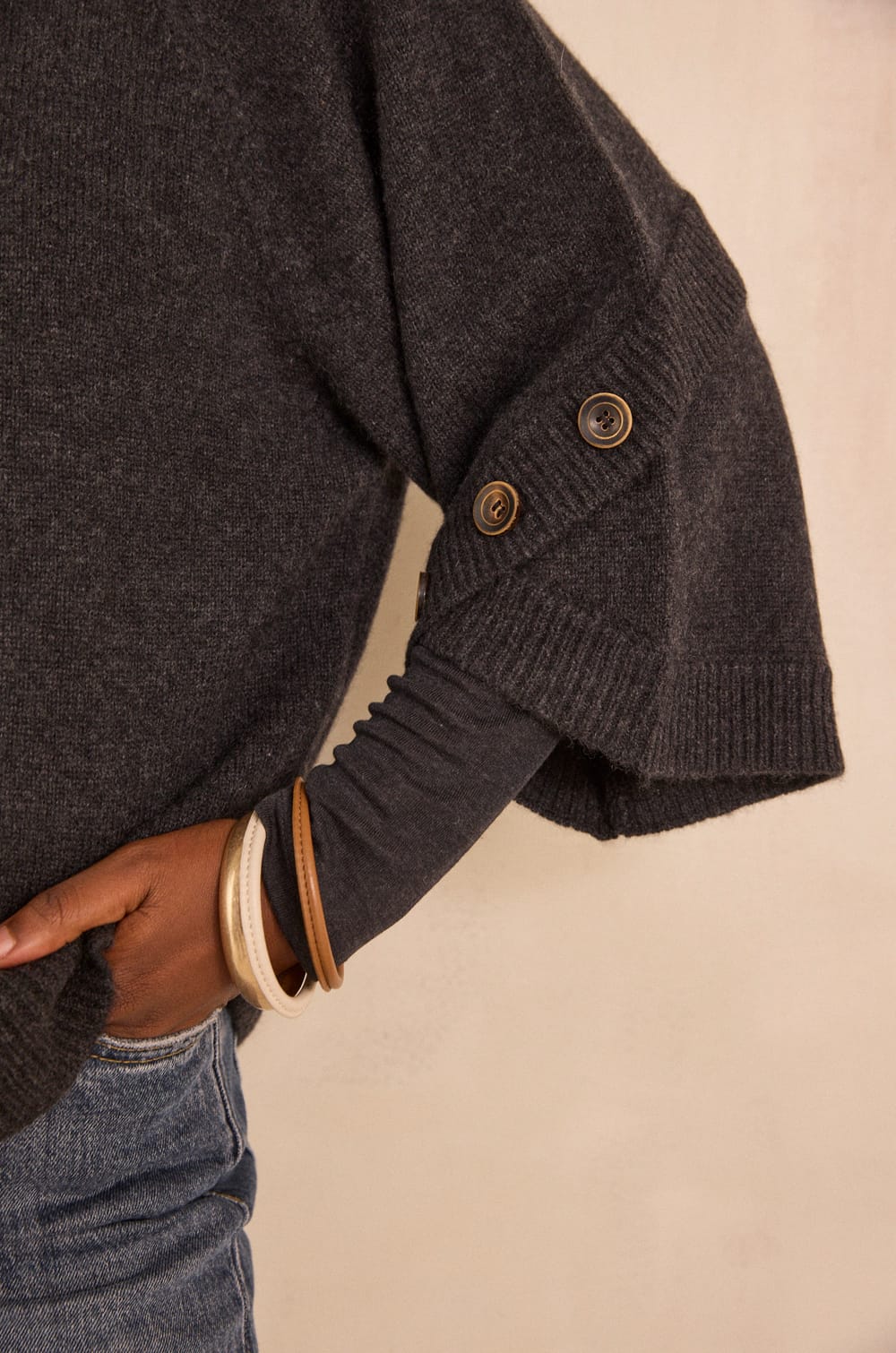 ALYA 3/4 Sleeve Cashmere Sweater;${refinementColor}
