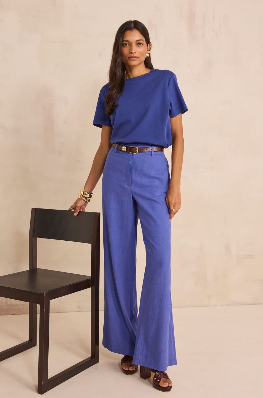 Wide linen blend trousers TAMINA;${refinementColor}