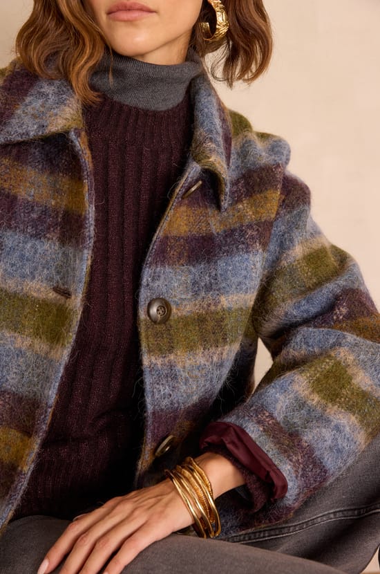 DANNY mid-length checked wool coat;${refinementColor}
