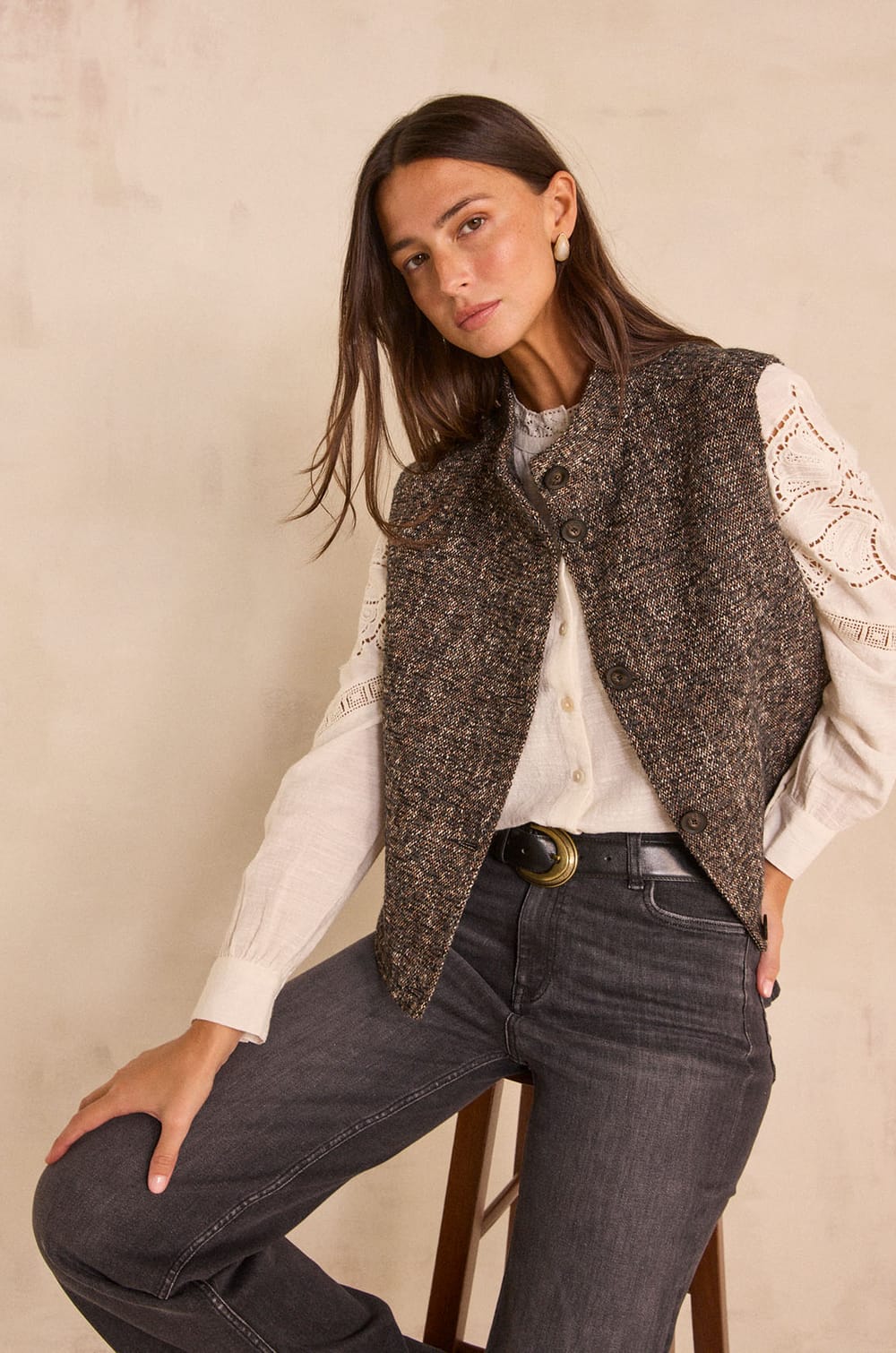 Gilet sans manches en alpaga et coton m&eacute;lang&eacute;s BABETH;${refinementColor}