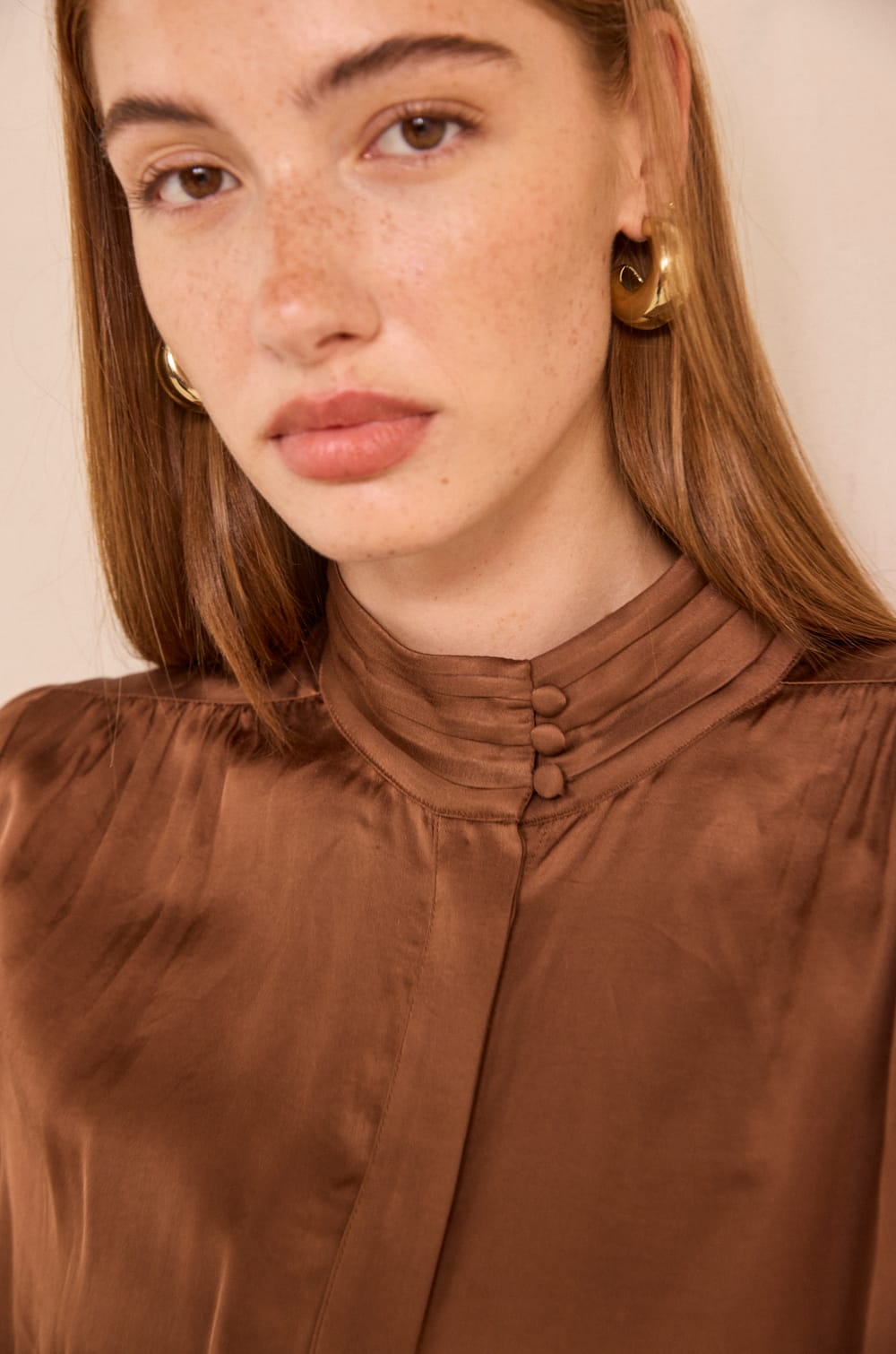 Satin blouse with bow tie collar SPIRIT;${refinementColor}