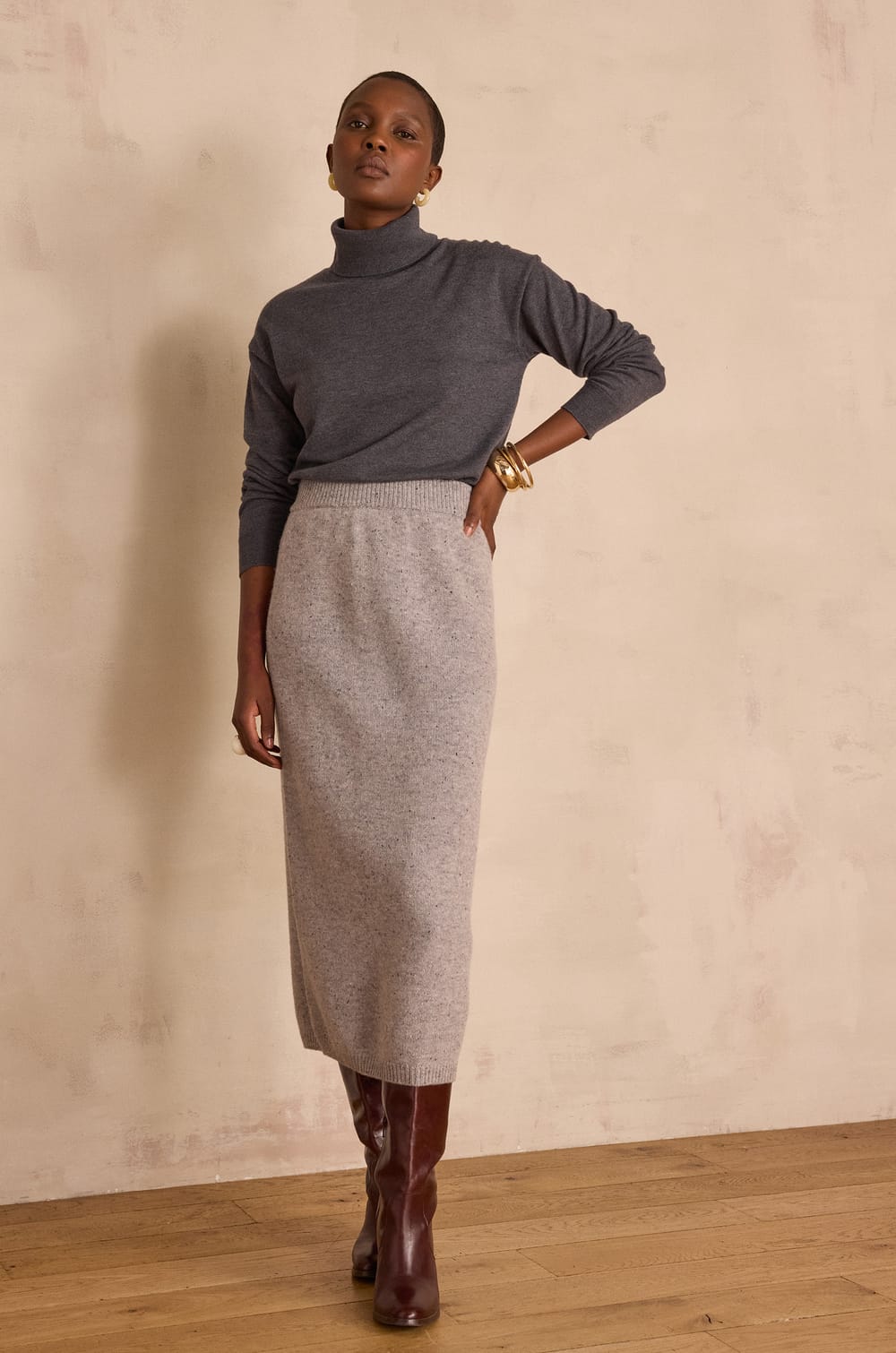 Jupe droite CALINE en laine;${refinementColor}
