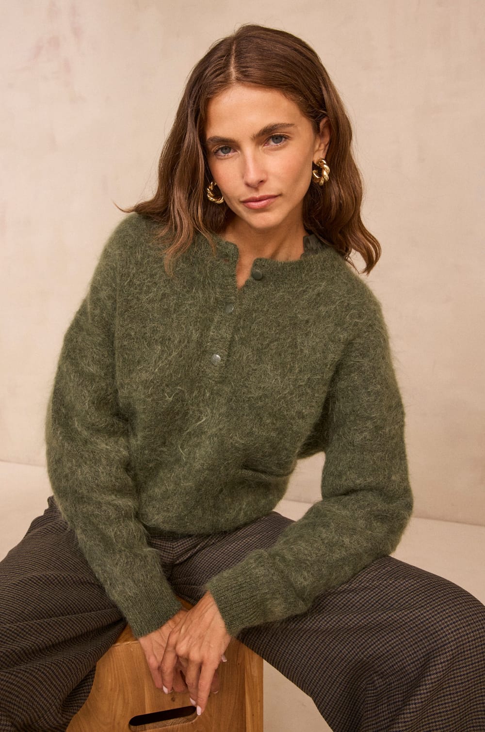 Long sleeve sage sweater in blended mohair ASSIA;${refinementColor}