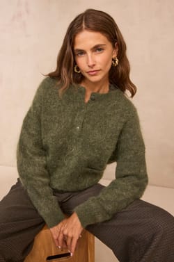 Long sleeve sage sweater in blended mohair ASSIA;${refinementColor}