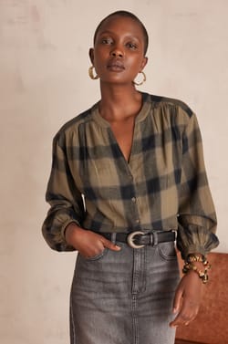 SAMANTHA 100% cotton checked blouse;${refinementColor}