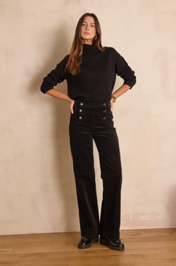 High-waisted wide-leg trousers OXAN in velvet;${refinementColor}