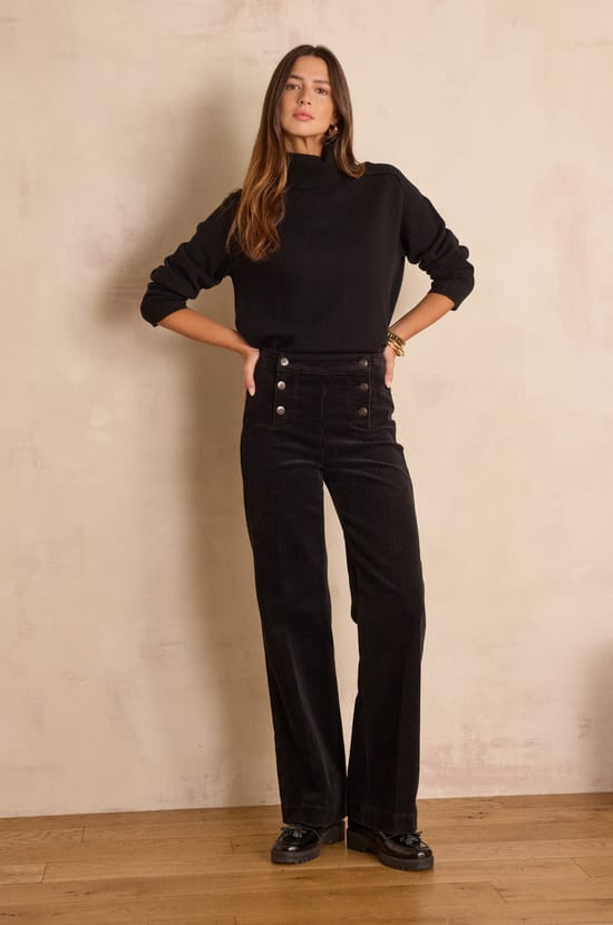 High-waisted wide-leg trousers OXAN in velvet;${refinementColor}