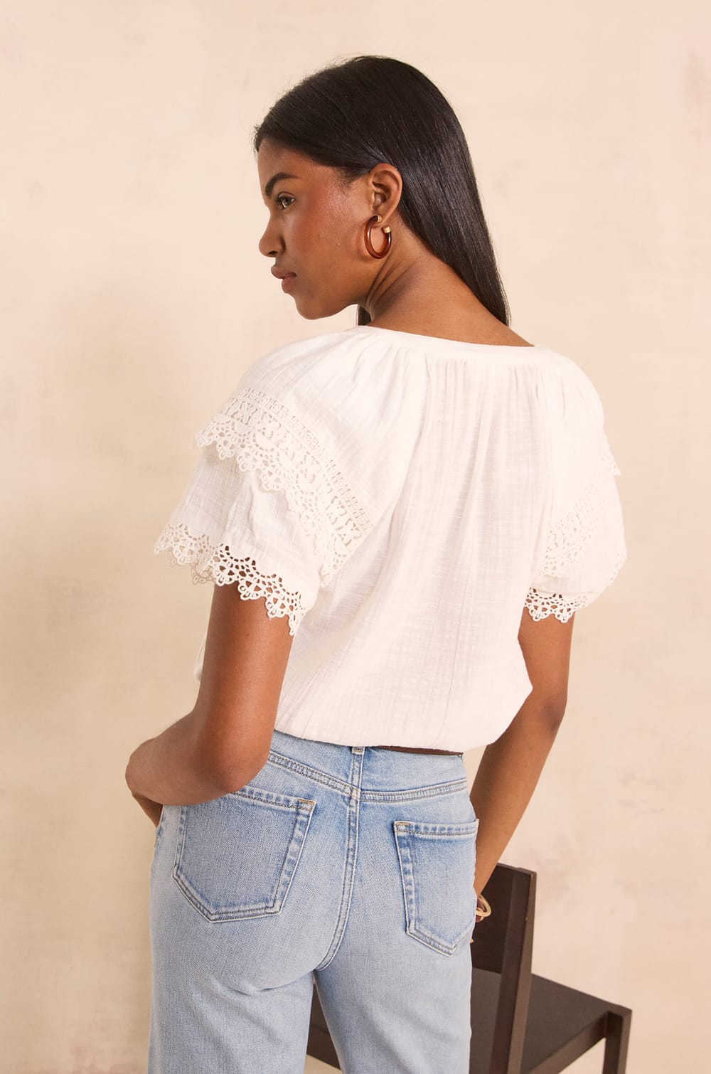 Chemisier &agrave; manches courtes brod&eacute;es en coton MATHIS;${refinementColor}