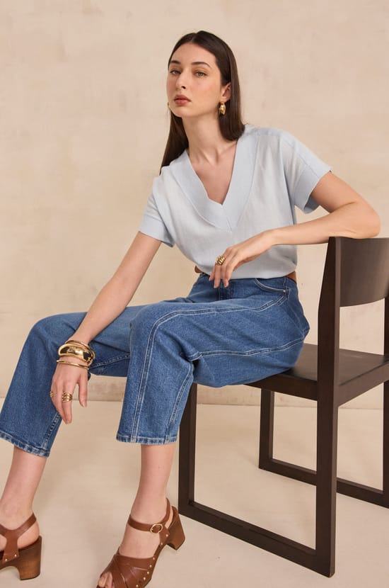 Short-sleeved cotton sweater PRETTY;${refinementColor}